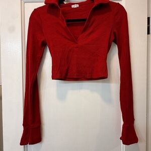 Garage Red Long Sleeve Crop Top